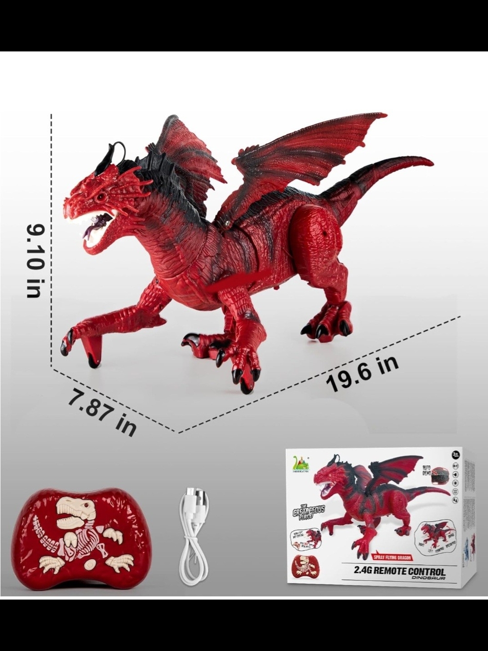 Red Remote Control Fire-Breathing Dragon Action Figure - Picture 2 of 12